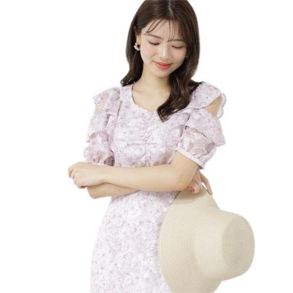 プロポーションボディドレッシング カジュアルドレス ラッフルラインフラワーワンピース レディース ピンク