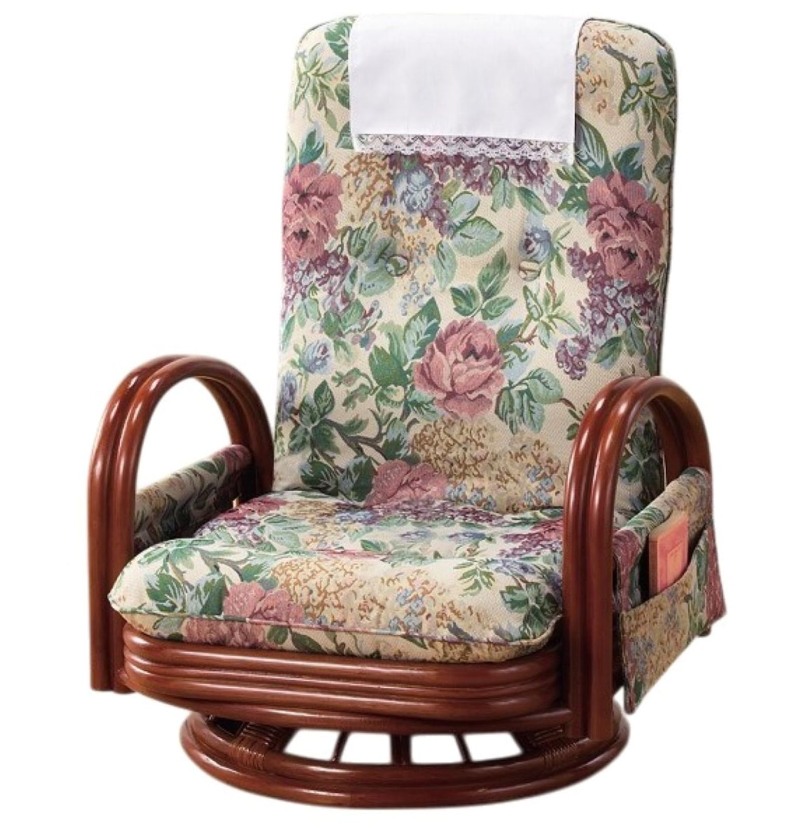 ファミリー ライフ Family-life 座椅子 花柄 約幅55×奥行65〜93×高さ66〜80cm 籐製 リクライニング機能付き