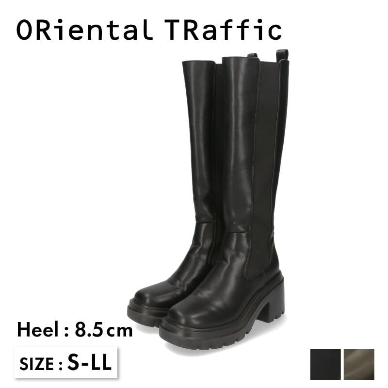  オリエンタルトラフィック ロングブーツ レディース サイドゴア 厚底 軽量ソール 安定 膝下丈 スクエアトゥ 31512 ブラック 23.0 23.5 cm その他 フェイスケア