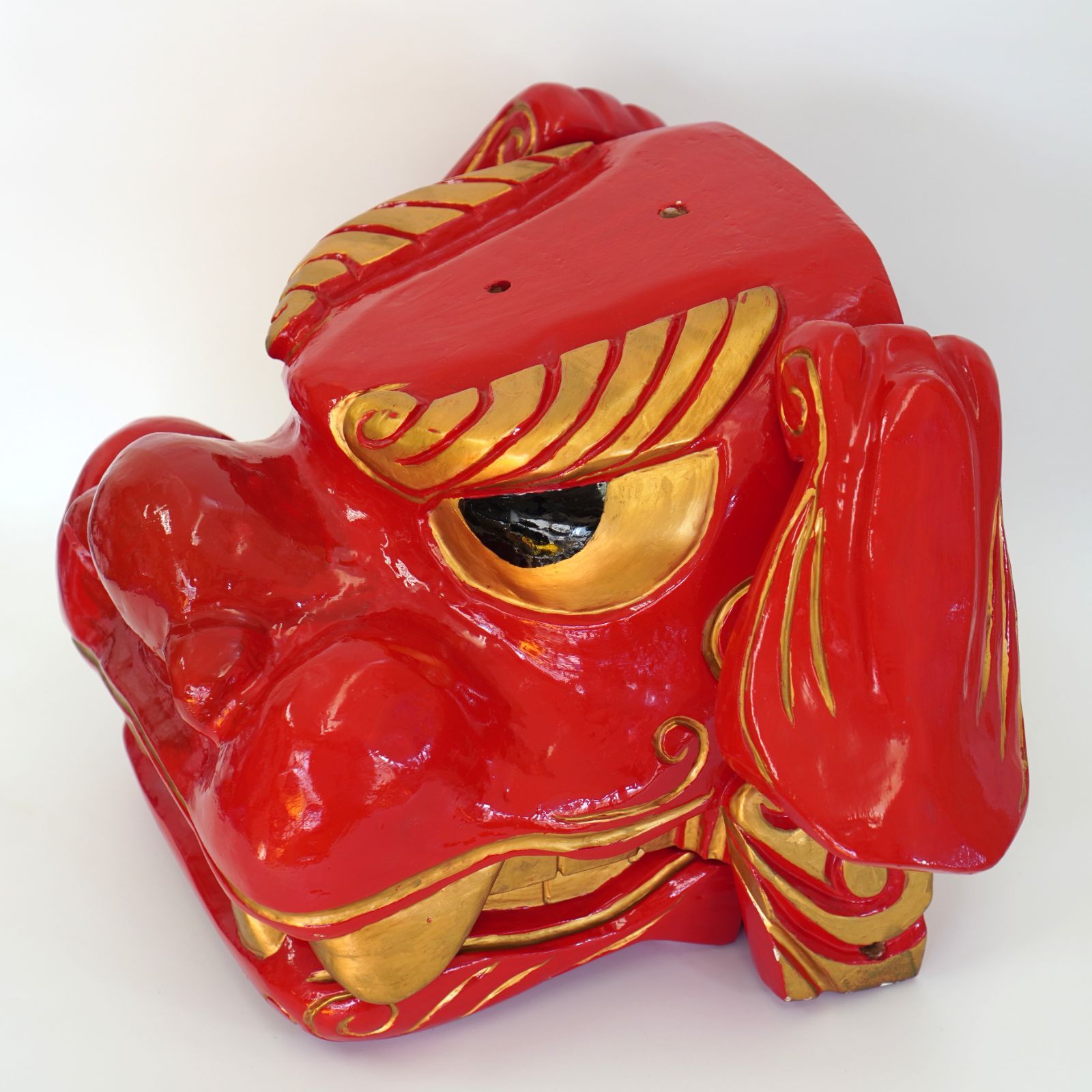 獅子頭 昇作 木製 手彫り 大型 縁起物 高さ：約44cm 耳から耳：約58cm