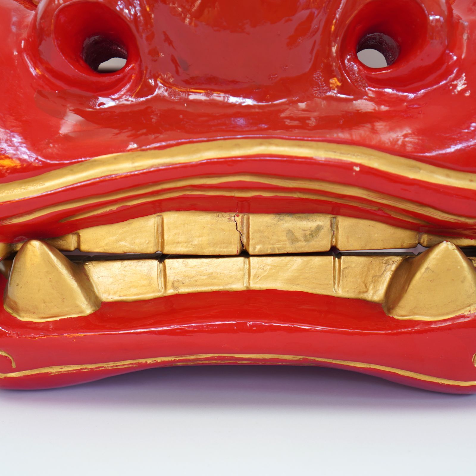 獅子頭 昇作 木製 手彫り 大型 縁起物 高さ：約44cm 耳から耳：約58cm