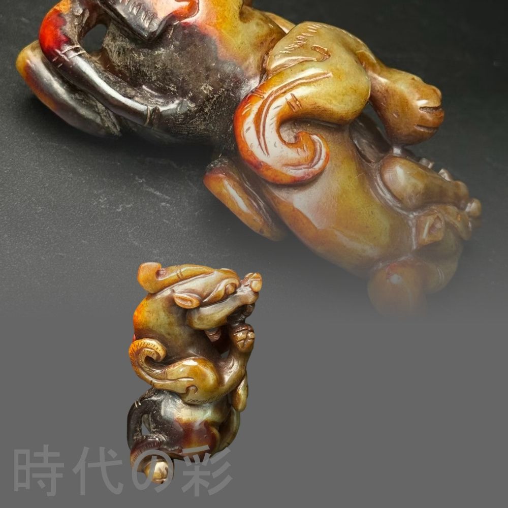 中国古美術.旧藏品.時代物.古和田玉彫り.高古玉獸.造型古樸.極細工 裝