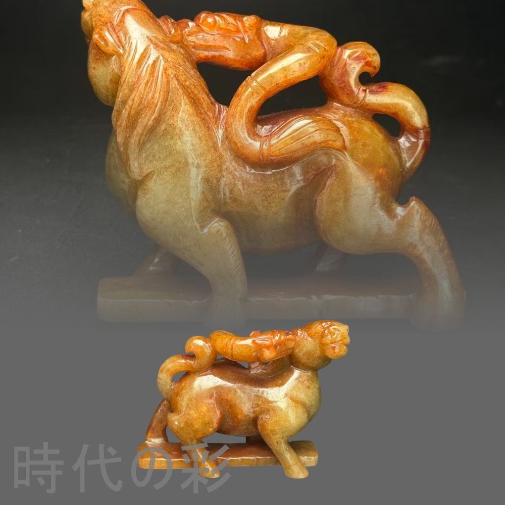 中国古美術.旧藏品.時代物.古和田玉彫り.高古玉馬.造型古樸.極細工 裝