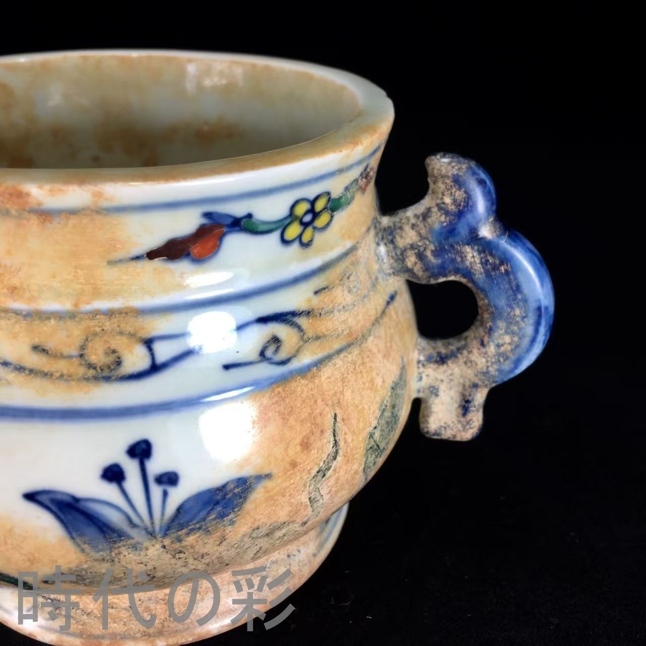 中国古美術.大明成化年製款.斗彩香炉.全身水沁.仏道具.案頭.古陶磁器