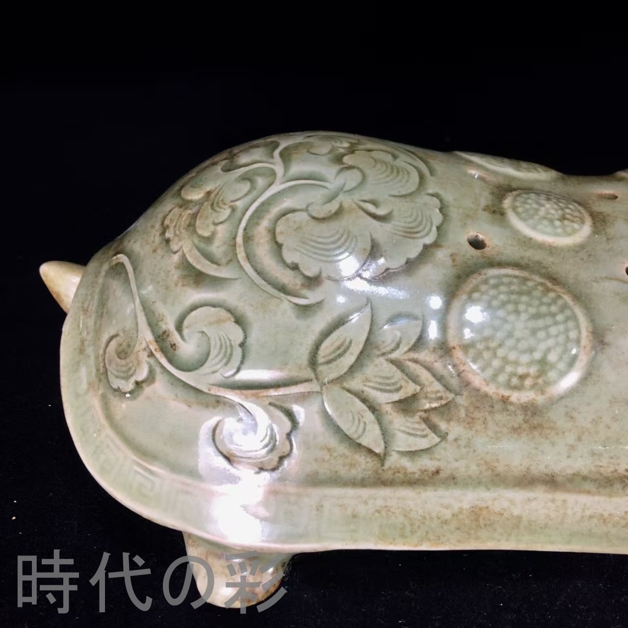 中国古美術.宋時期.耀州窯.富貴長壽枕.案頭.古陶磁器.珍品旧蔵.古賞物