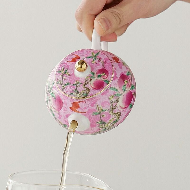 みずみずしい桃の絵柄 急須 ティーポット 陶磁器 油差し 油ポット