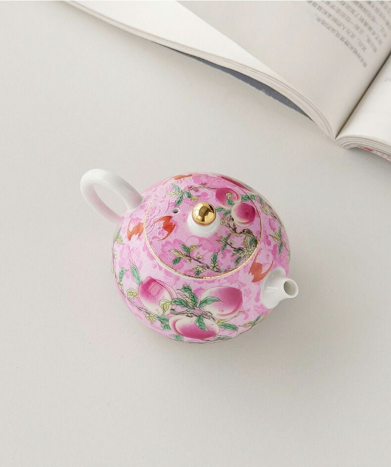 みずみずしい桃の絵柄 急須 ティーポット 陶磁器 油差し 油ポット