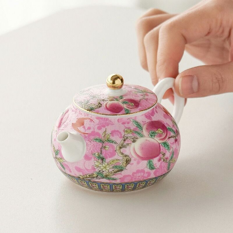 みずみずしい桃の絵柄 急須 ティーポット 陶磁器 油差し 油ポット