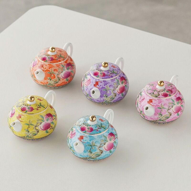 みずみずしい桃の絵柄 急須 ティーポット 陶磁器 油差し 油ポット