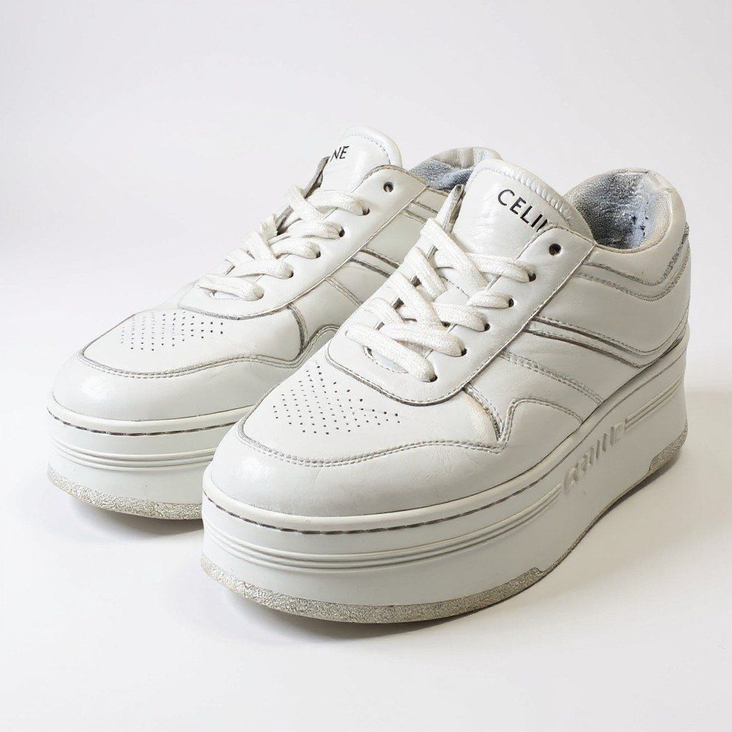 1k16 Celine セリーヌ ブロックスニーカー 38 ホワイト レザー 厚底