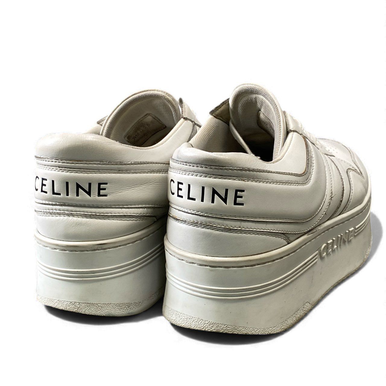 CELINE ホワイト　厚底　レザー スニーカー　レシートあり 国内発送】セリーヌ 大人気☆厚底ホワイトスニーカー (CELINE