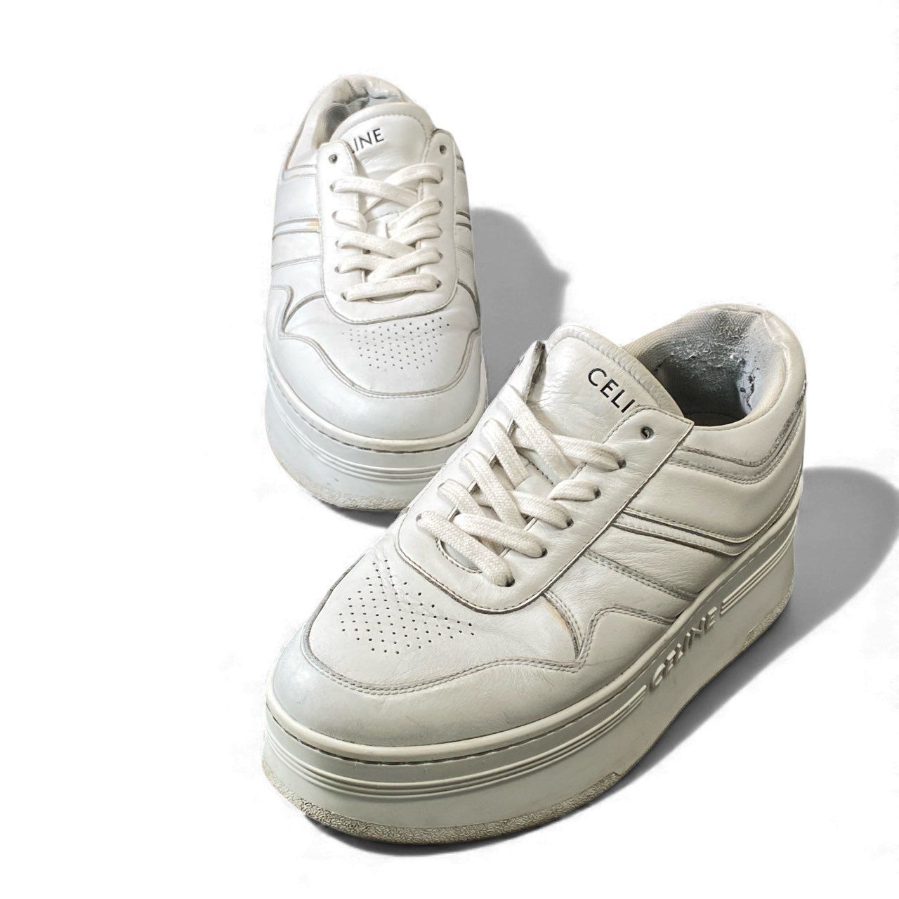 CELINE スニーカー 厚底 レザー ホワイト CELINE ホワイト 厚底レザー スニーカー
