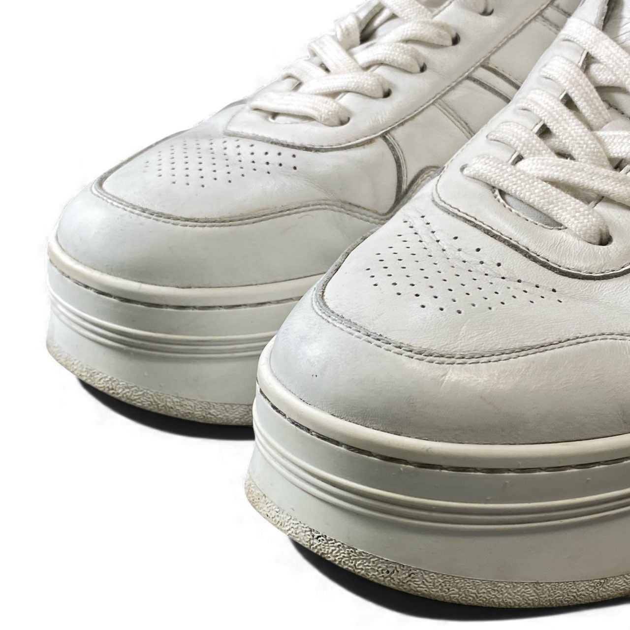 CELINE ホワイト　厚底　レザー スニーカー　レシートあり 1k16 Celine セリーヌ ブロックスニーカー 38 ホワイト レザー 厚底