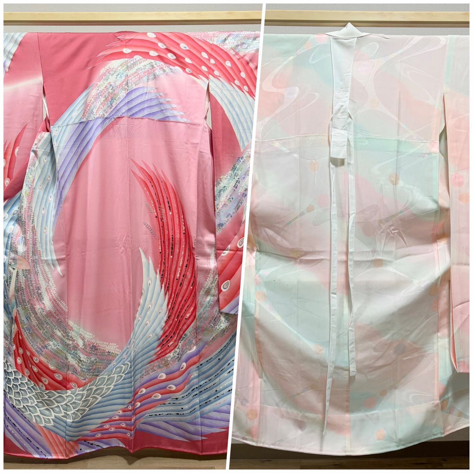 B◆着物くつろぎ 蝶々模様 金銀彩 ピンク 桜 袷 正絹 成人式 振袖 着物 振袖セット 販売 ピンク 金色 ラメ 桜 菊 熨斗 金通し 絵羽柄 正絹