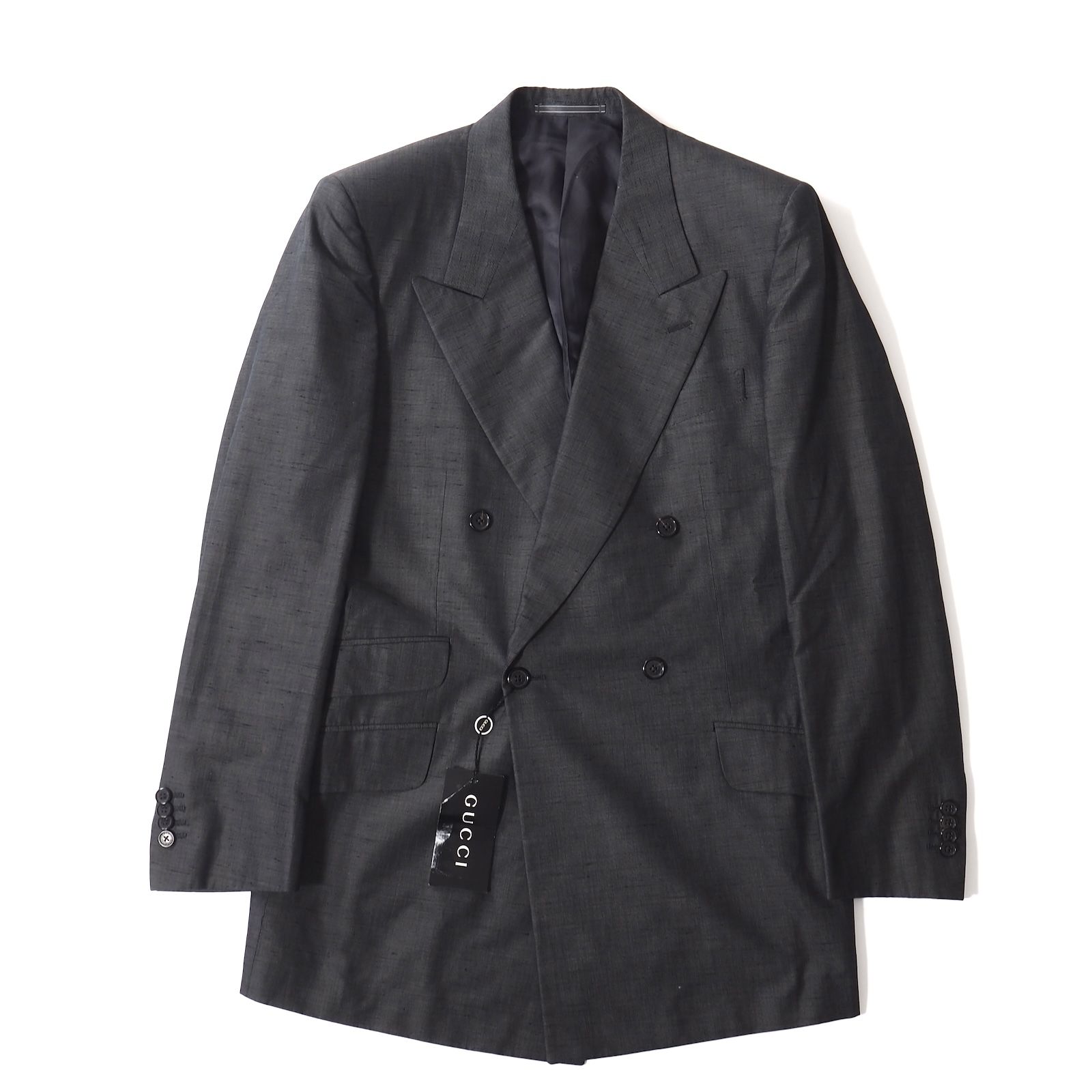 グッチ GUCCI ヴィンテージ シルク混 ダブルブレスト スーツ 50 グレー メンズ 5-DJ155