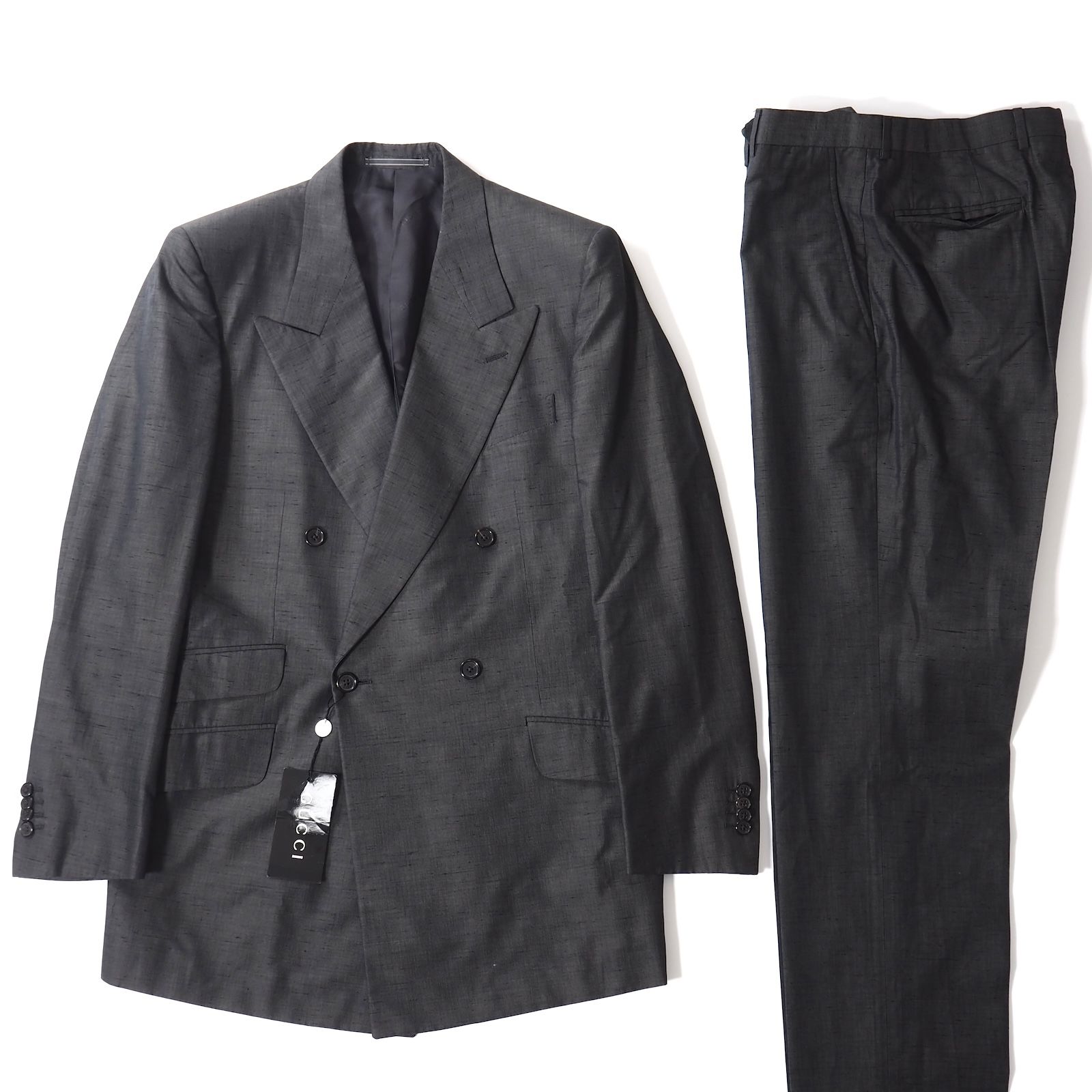 グッチ GUCCI ヴィンテージ シルク混 ダブルブレスト スーツ 50 グレー メンズ 5-DJ155