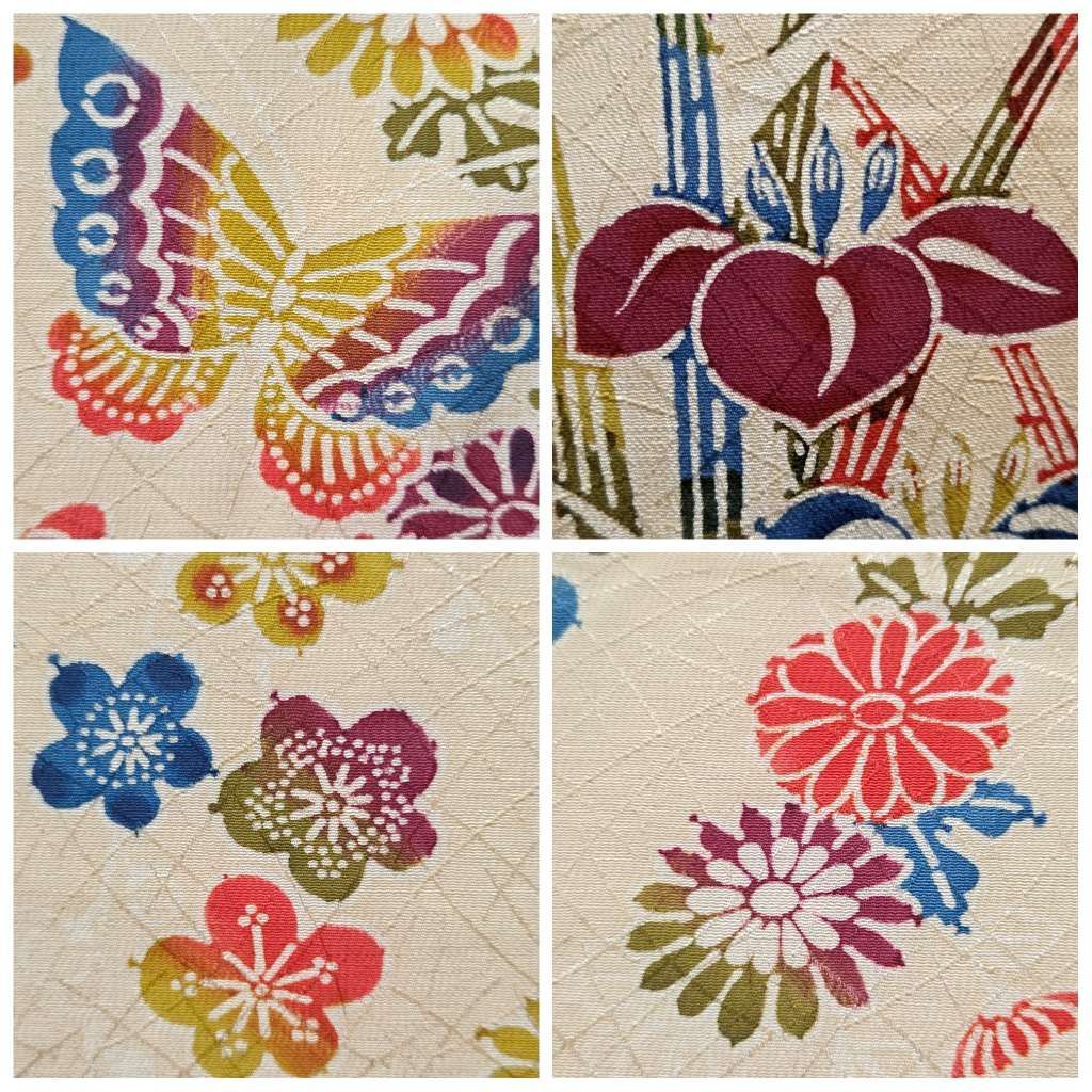 菖蒲に蝶々模様 ベージュ