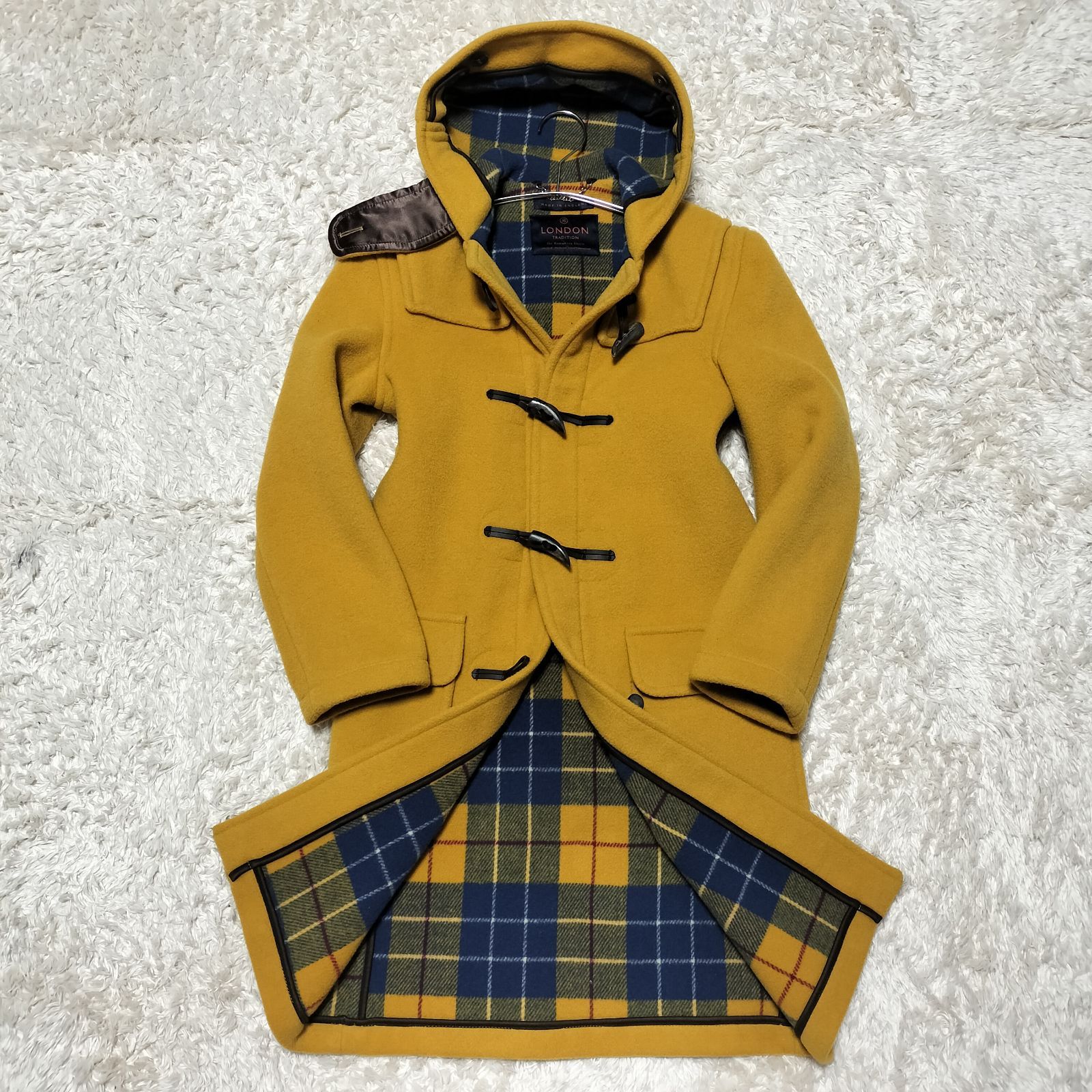 LONDON 鎌倉シャツ ダッフルコート サイズ32 Sサイズ相当 マスタード イエロー チェック柄 イギリス製 MADE IN ENGLAND ロンドントラディション