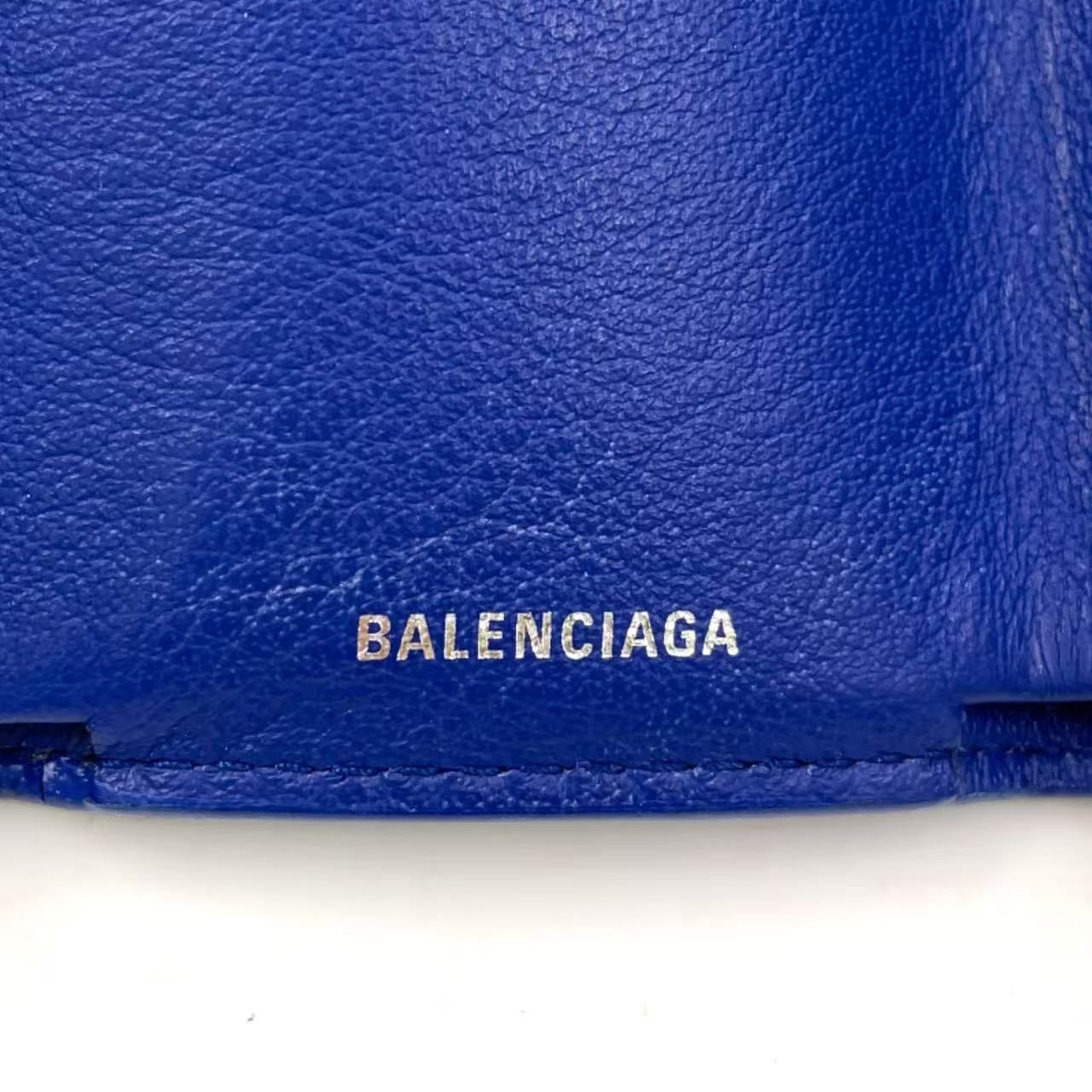  BALENCIAGA ペーパーミニ レザー ブルー 三つ折り財布 シルバー 長財布 小物