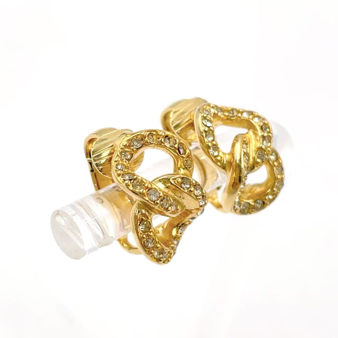 Christian Dior ラインストーン ツイスト GP ゴールド イヤリング