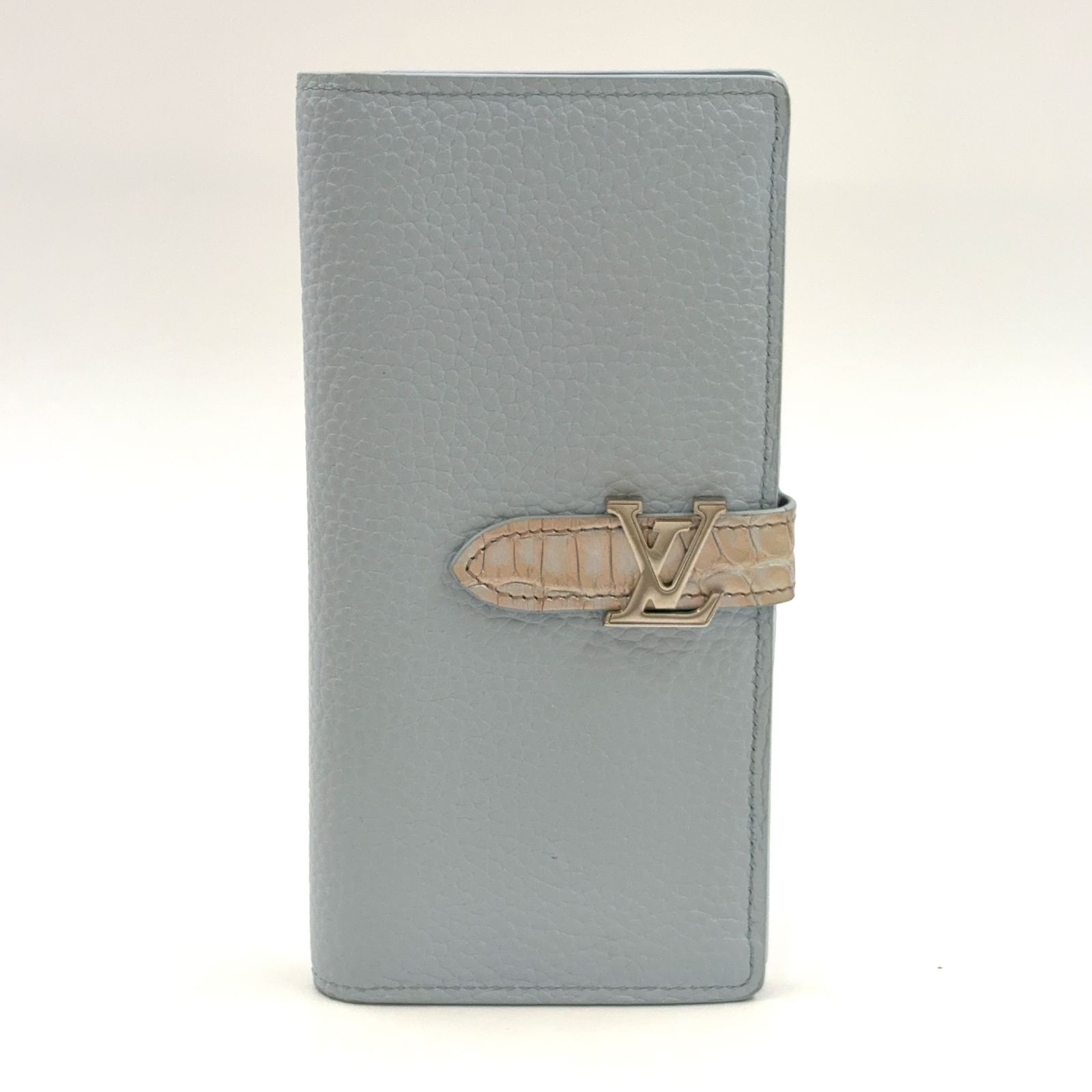 LOUIS VUITTON ヴェルティカル ウォレット トリヨンレザー クロコ 型番不明 レザー×クロコダイル ライトブルー 財布 シルバー