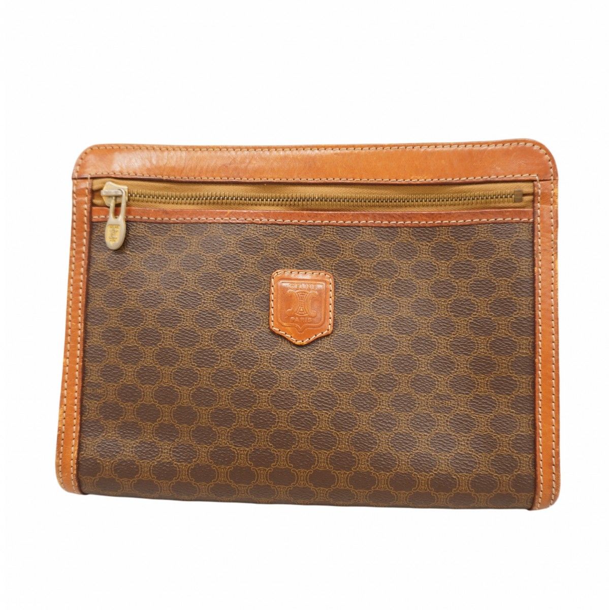 5 oc 2339 セリーヌ クラッチバッグ マカダム PVC ブラウン ゴールド金具 メンズ