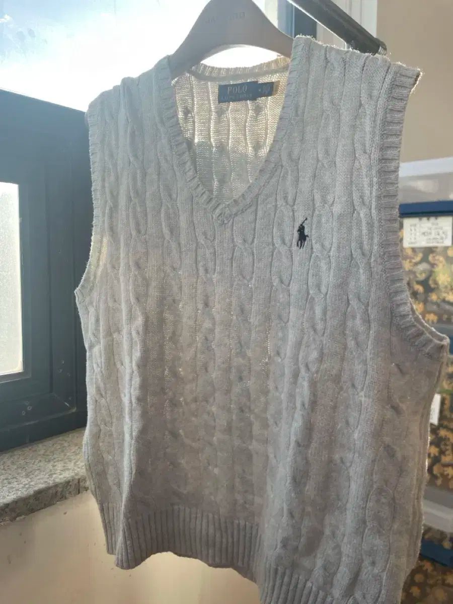 ポロ ラルフローレン ケーブルニット ベスト グレー M