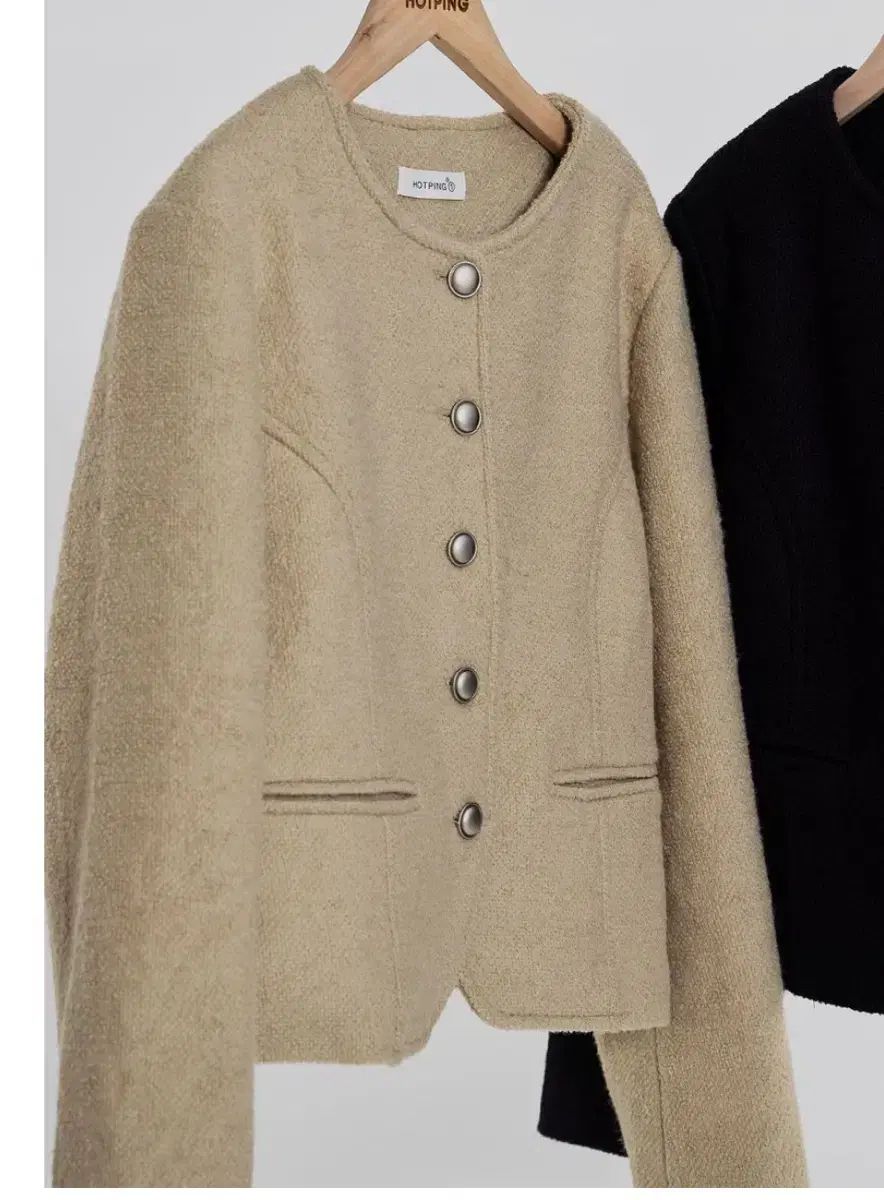 77 ホットピンク ウール ツイードジャケット ベージュ