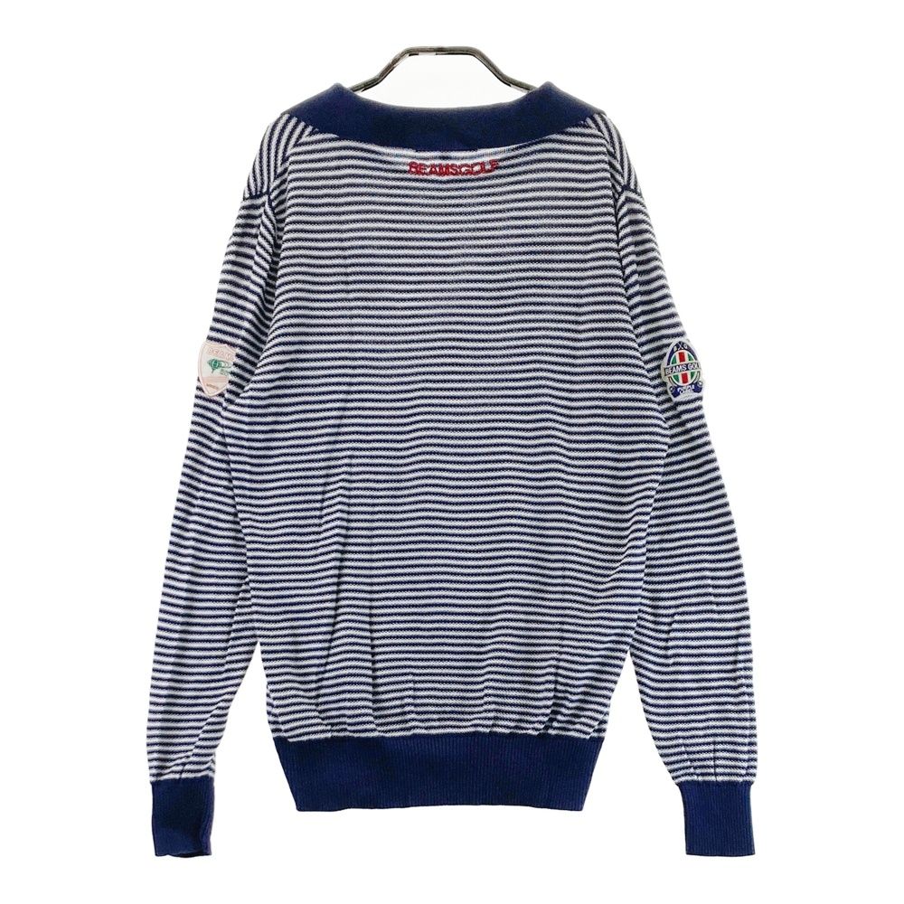 サイズ L BEAMS GOLF ビームスゴルフ 襟付き 長袖ニットセーター ボーダー柄 ネイビー系 ゴルフウェア メンズ ストスト