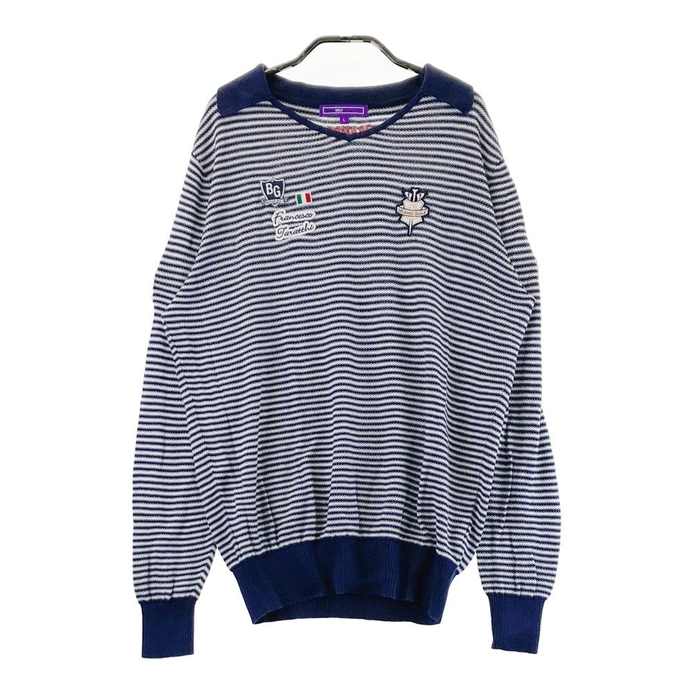 サイズ L BEAMS GOLF ビームスゴルフ 襟付き 長袖ニットセーター ボーダー柄 ネイビー系 240101558233 ゴルフウェア メンズ ストスト
