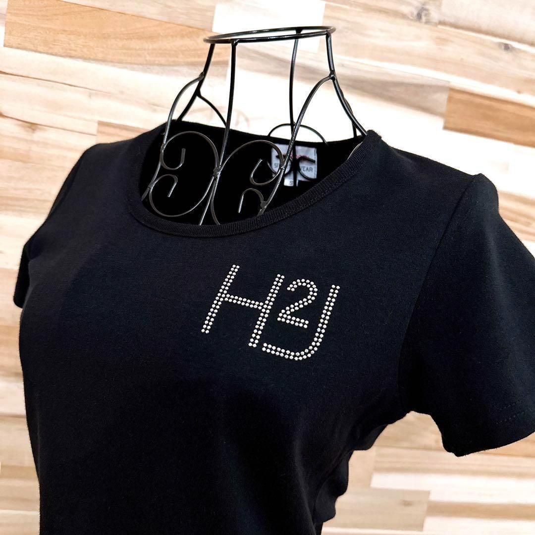  ハイドロゲン ラインストーン スカル H２Jロゴ 半袖Tシャツ S 黒×銀 半袖(Tシャツ) Tシャツ カットソー