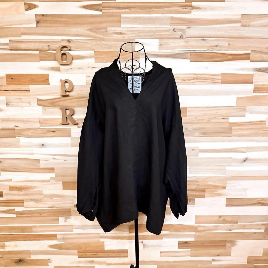 カオス】Chaos オーバーサイズ リネン100％ ボクシー 長袖 ブラウス黒