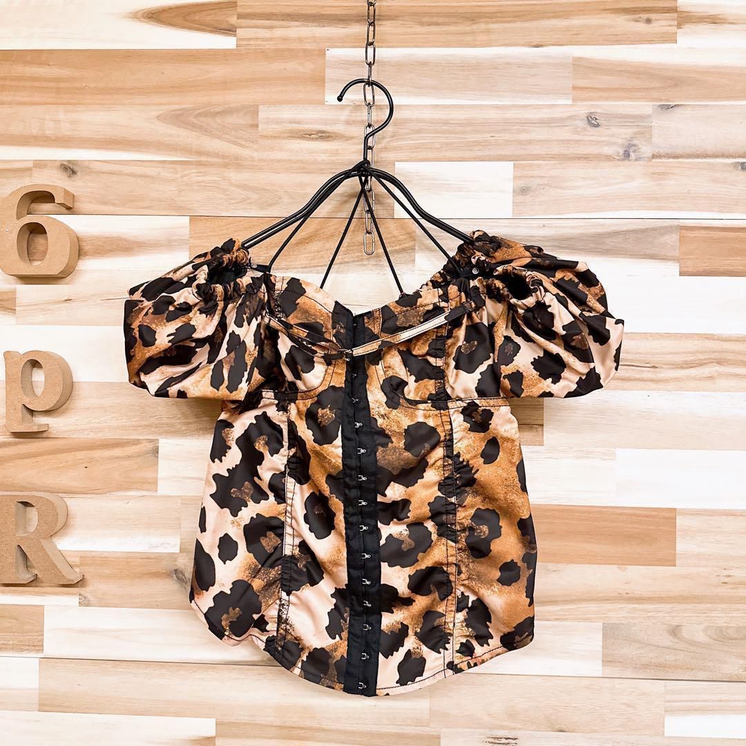 メゾン 豹柄レオパード オフショルダー コルセット ブラウス