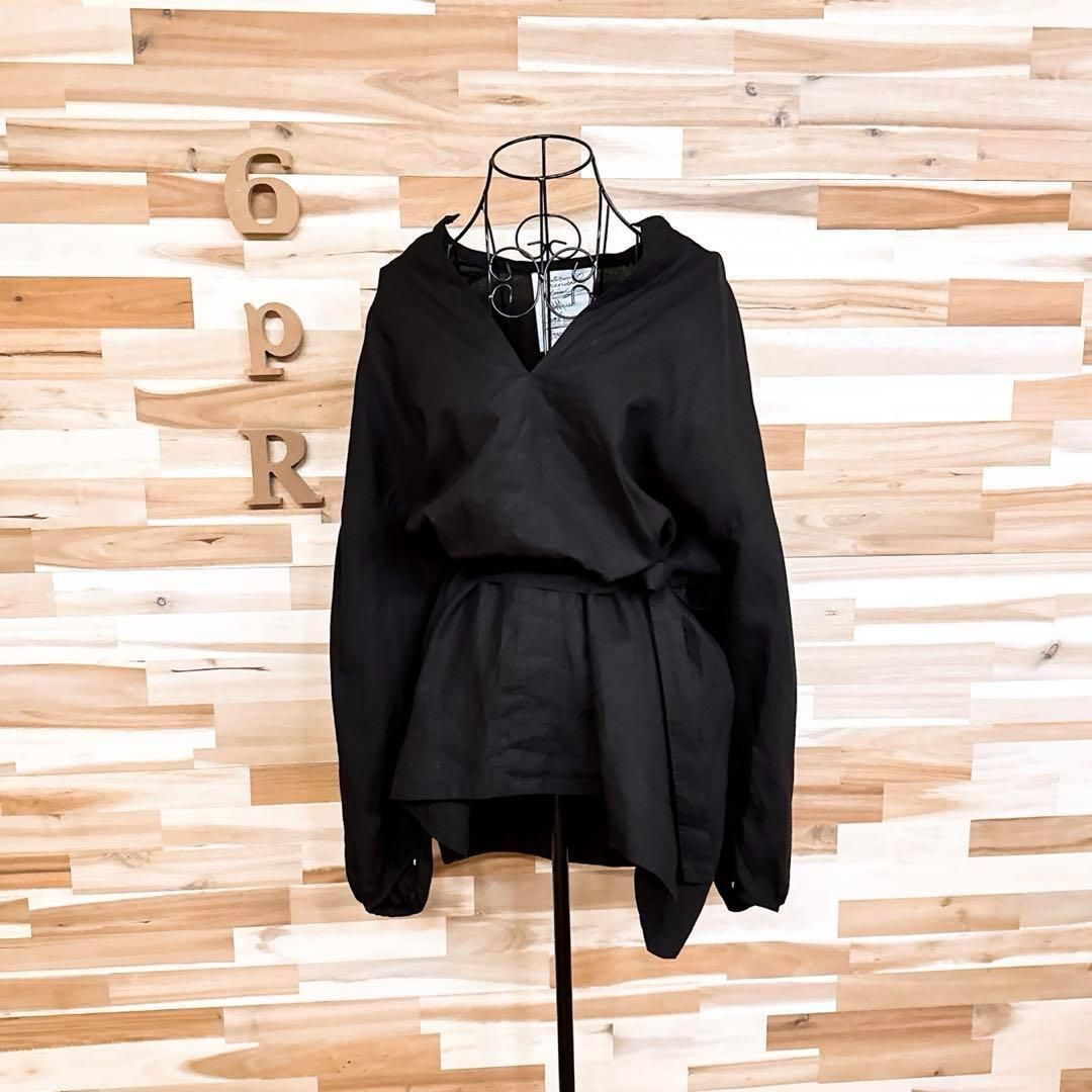 カオス】Chaos オーバーサイズ リネン100％ ボクシー 長袖 ブラウス黒