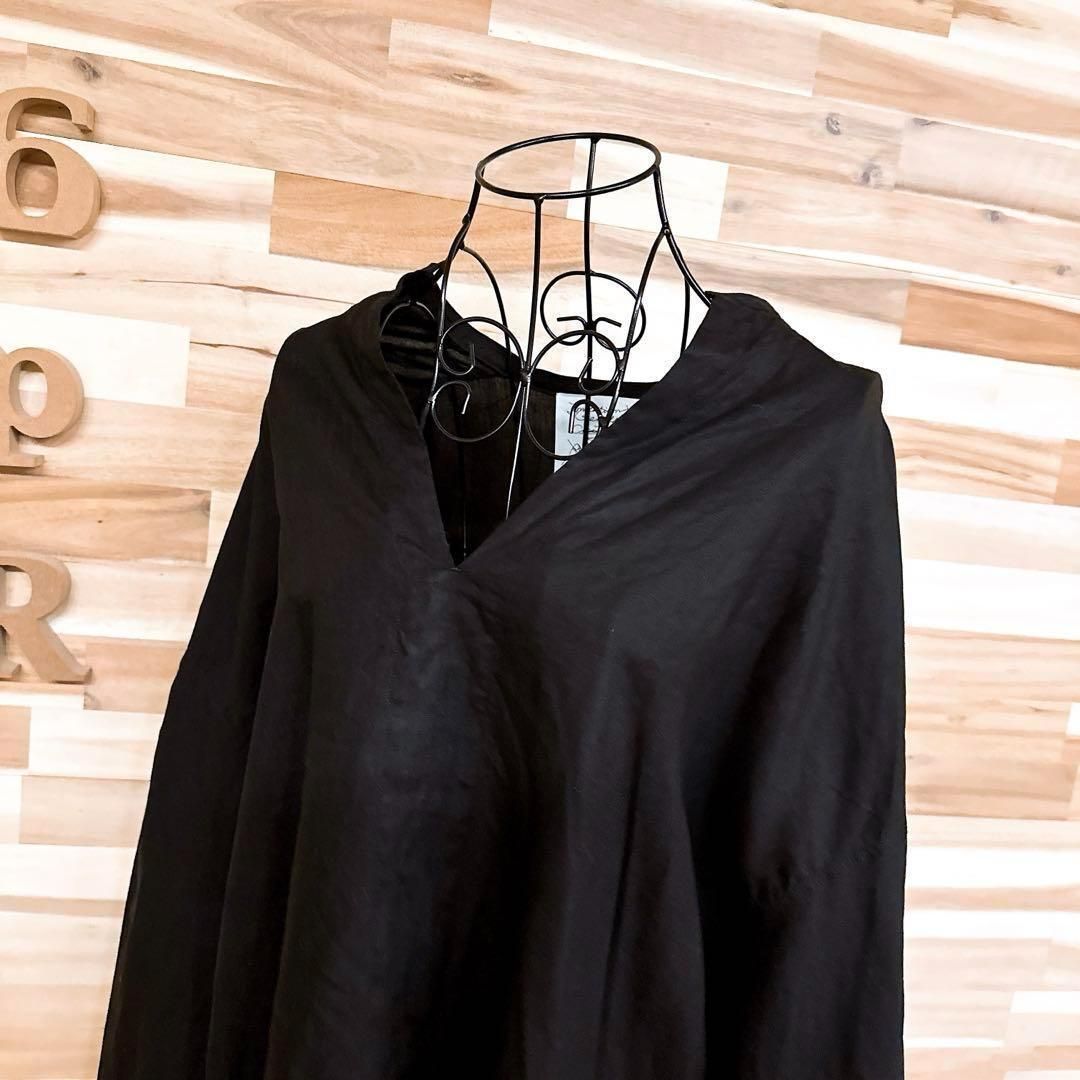 カオス】Chaos オーバーサイズ リネン100％ ボクシー 長袖 ブラウス黒