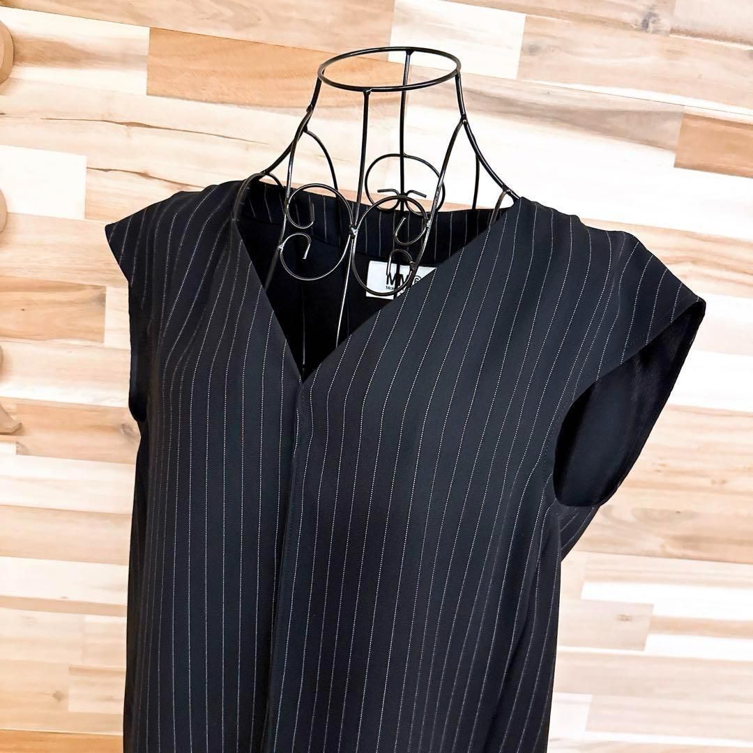 メゾンマルジェラ MM6 ストライプ ノースリーブ ブラウス XS 黒×茶