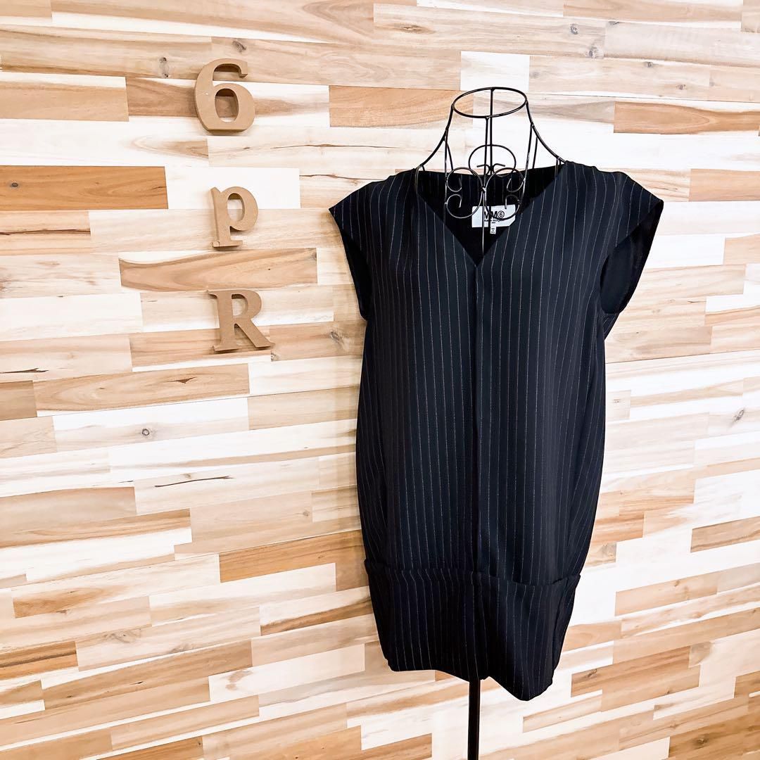 完売商品 メゾンマルジェラ MM6 ストライプ ノースリーブ ブラウス XS 黒×茶 【最大40％OFF＆7日間返品OK】