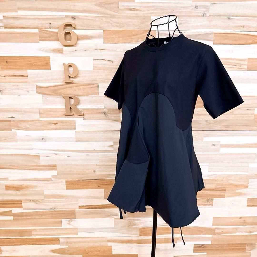 アンスリード ボリューム ウェーブ ライン ドッキング 半袖Tシャツ 黒