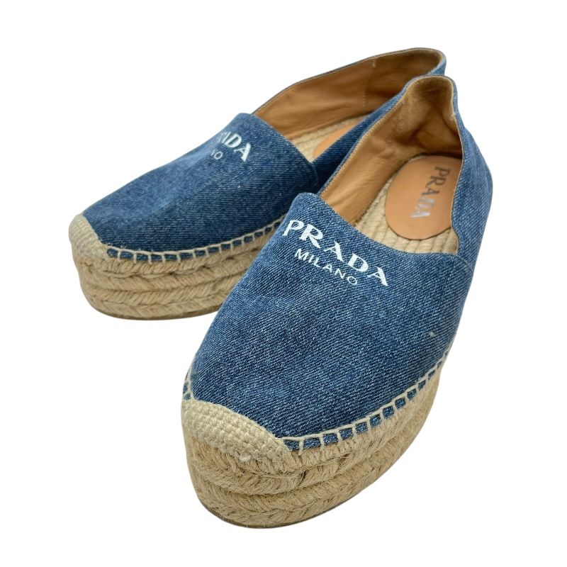 プラダ PRADA ロゴデニムエスパドリーユスリッポン 1 S 052 M ブルー レディース スリッポン