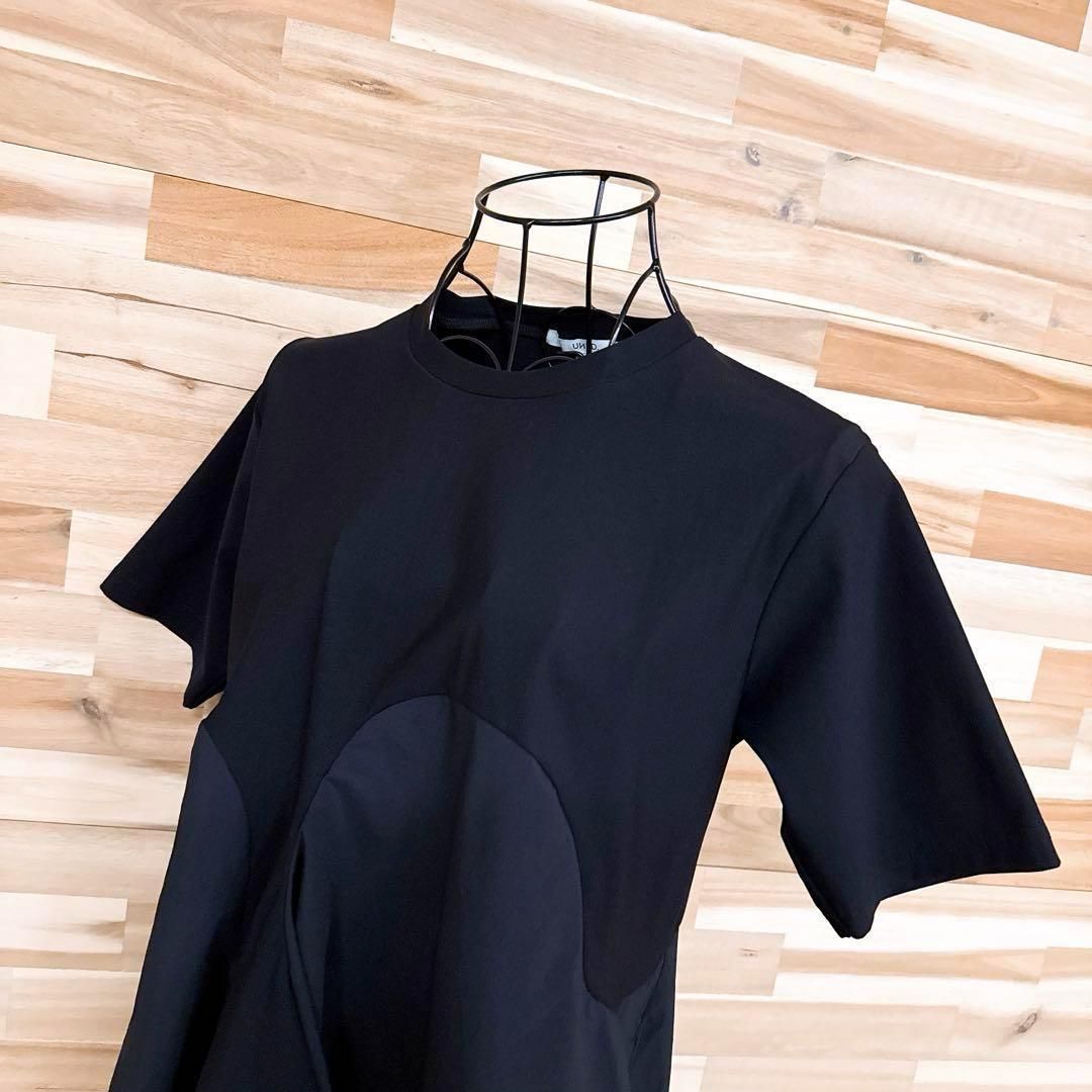 アンスリード ボリューム ウェーブ ライン ドッキング 半袖Tシャツ 黒