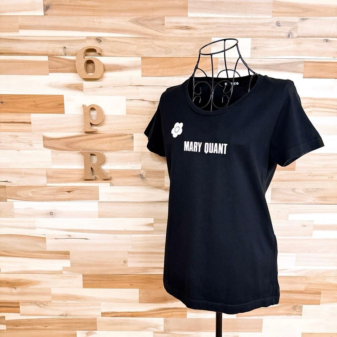 マリークワント 花柄デイジー ロゴ 半袖Tシャツ コットン M 黒×白