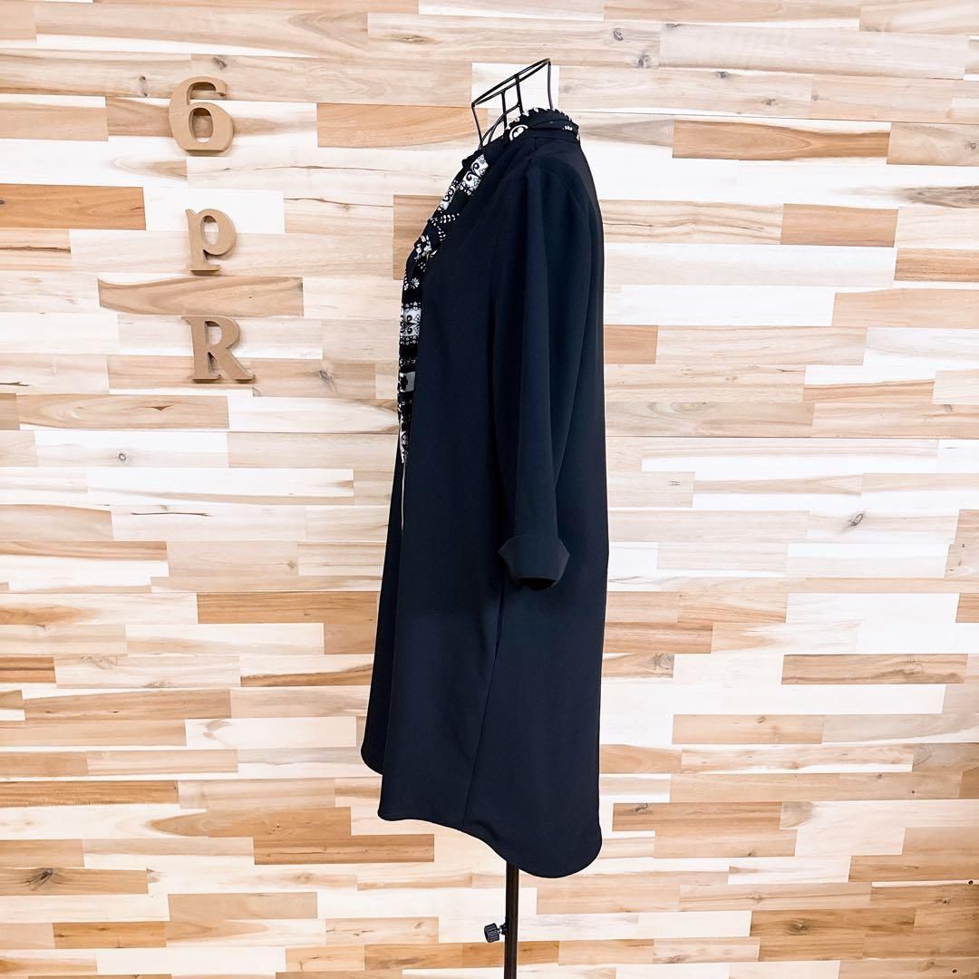  ザラ スカーフ タイ付き カットソー チュニック 長袖Tシャツ S 黒×白 長袖 Tシャツ カットソー