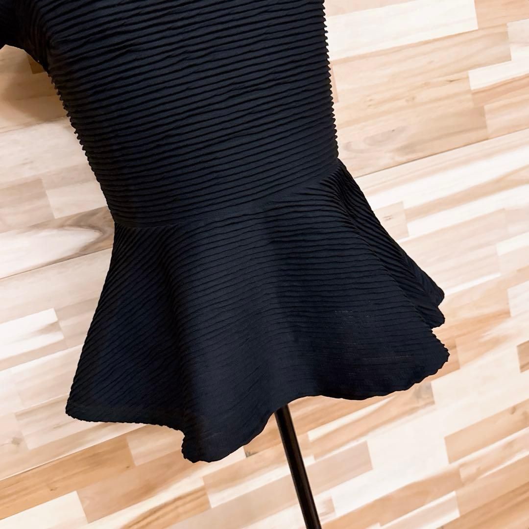  ザラ 立体 ペプラム カットソー 半袖Tシャツ フ 切り替え S 黒ブラック 半袖(Tシャツ) Tシャツ カットソー