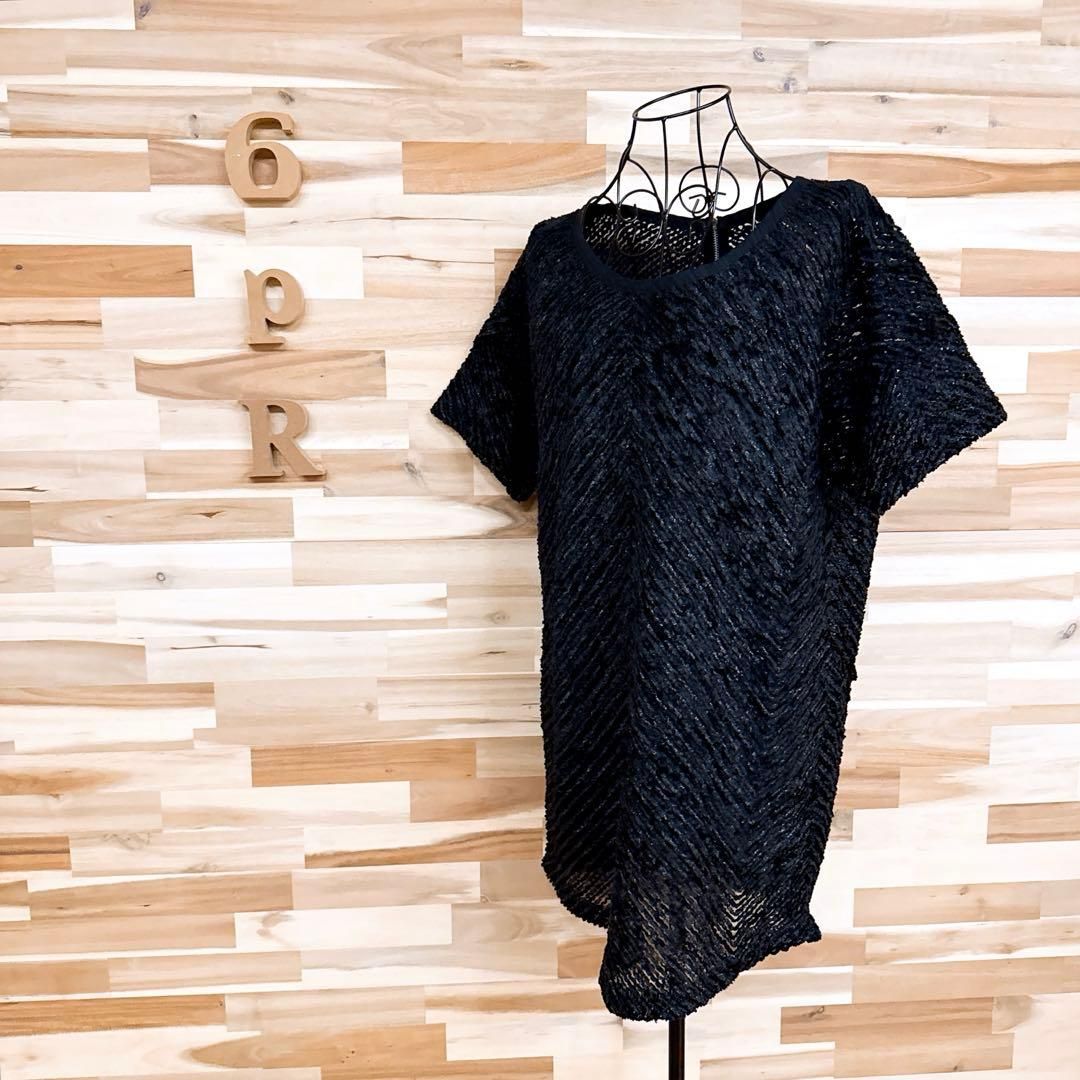 ザラ もこもこ 立体 モール 編み カットソー 半袖Tシャツ M 黒