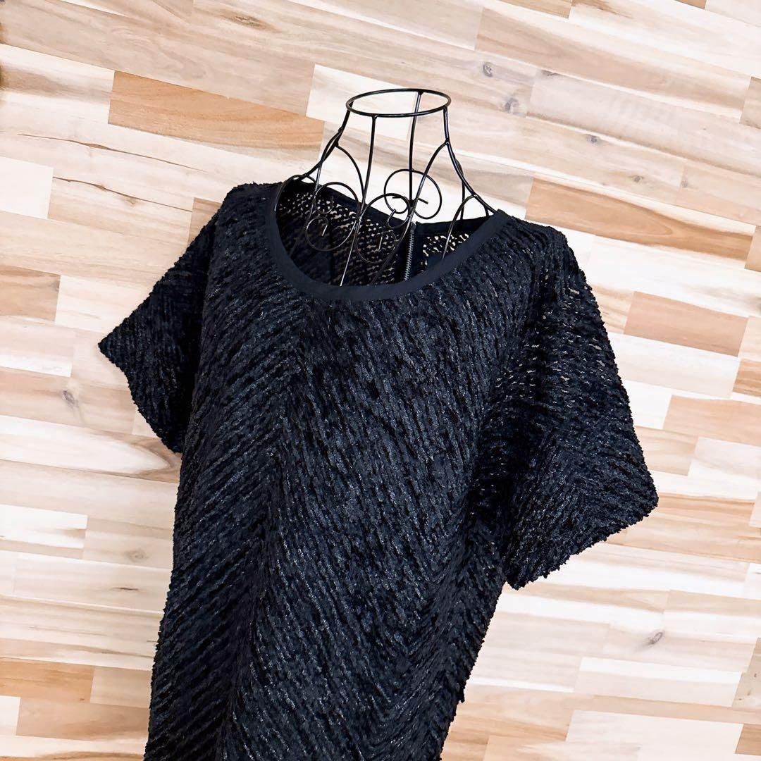 ザラ もこもこ 立体 モール 編み カットソー 半袖Tシャツ M 黒