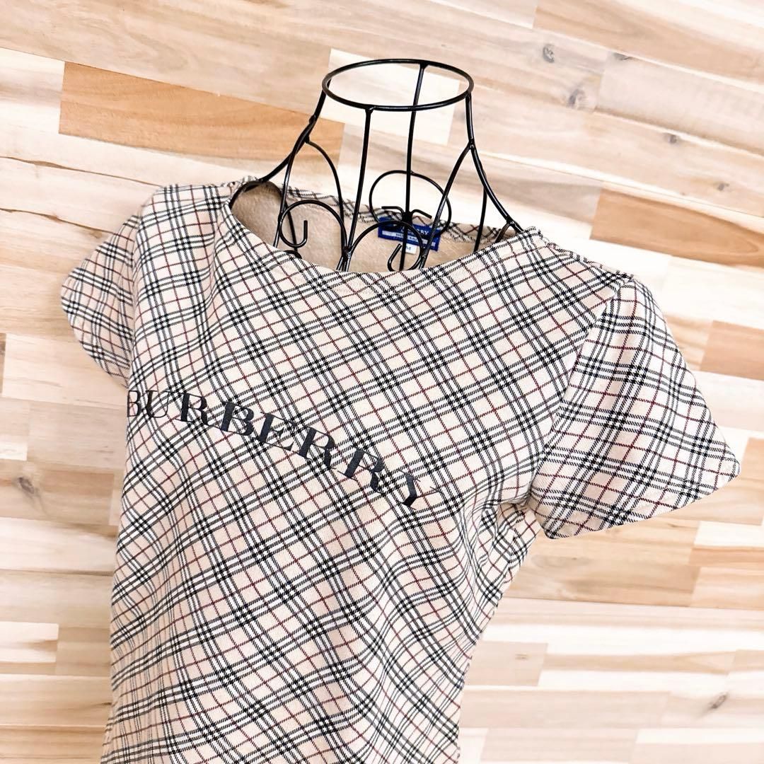 バーバリーブルーレーベル 綿 ノバチェック 半袖Tシャツ M ベージュ