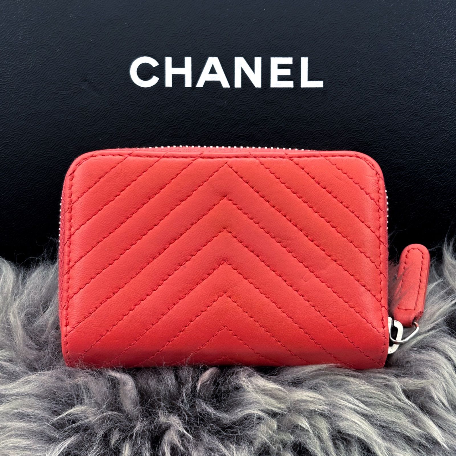 シャネル 財布 コインパース コインケース シェブロン ラウンドジップ