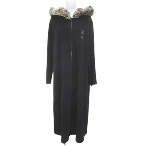 イタリヤ 伊太利屋 ロングカーディガン コーディガン パーカー 11 黒系 ブラック ジップアップ ラインストーン プリント 毛 ウール