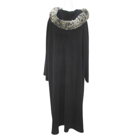 イタリヤ 伊太利屋 ロングカーディガン コーディガン パーカー 11 黒系 ブラック ジップアップ ラインストーン プリント 毛 ウール