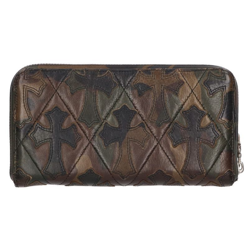 クロムハーツ REC F ZIP QUILTED カモフラ柄セメタリークロスキルティングレザー財布 メンズ